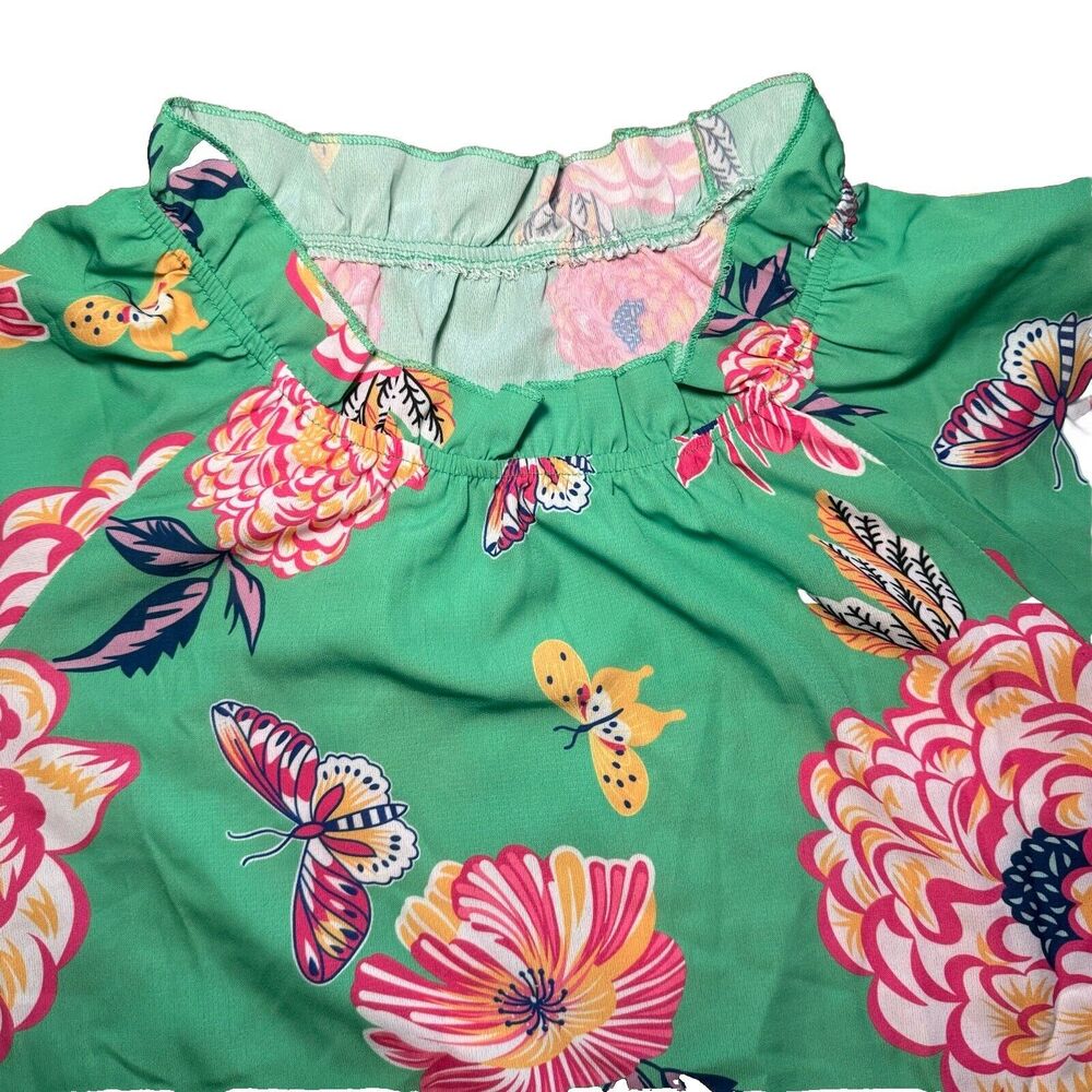 Women's Top L Butterfly Floral 3/4‎ Sleeve Work Casual Girls Night - Picture 2 of 5